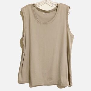 Kim Rogers Soft Knit Ribbed Jersey Crew Scoop Neckline. Tan Beige Tank. Size 2X